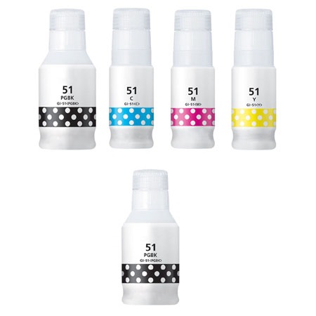 Canon Compatible GI-51 Full Set of Ink Bottles & EXTRA BLACK (2 x Black, /Cyan/Magenta/Yellow)